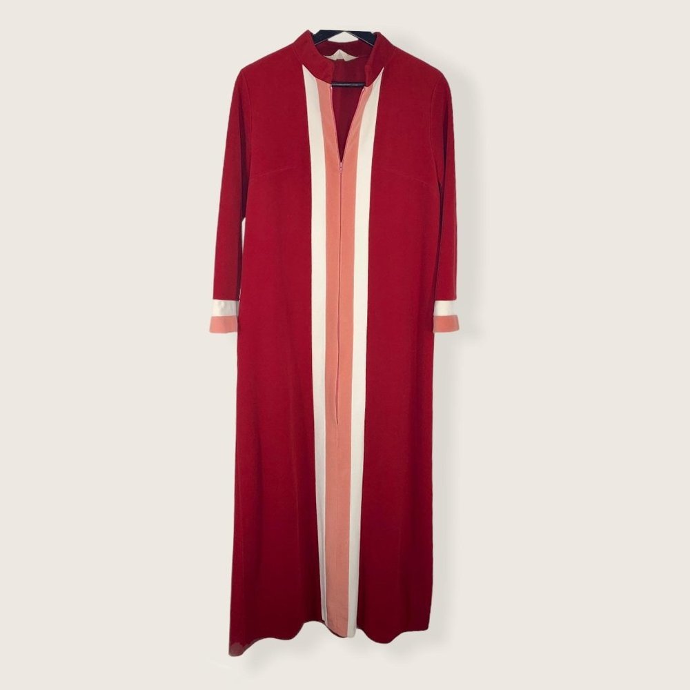 Vintage 60s Vanity Fair Long Sleeve Zip Up House Dress Robe Large - Picture 1 of 13